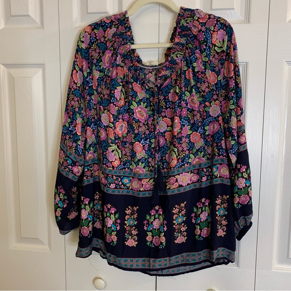 Easel Floral Boho Long Sleeve Cottagecore Blouse Size M